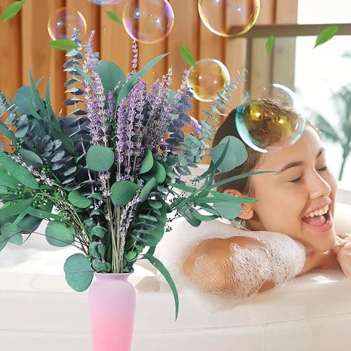 52 PCS Mix Dried Eucalyptus & Lavender Flowers Bundles for Shower, 17'' Natural Real Hanging Silver Dollar Eucalyptus Leaves Stems, Fragrance Fresh Plants Home Bathroom Decor (52pcs) thumbnail 5