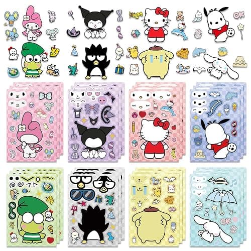 Cute Anime Stickers, 24Sheets Make Your Own Cartoon Anime Stickers, Make a Face Sticker, Classic Anime Themed Decals, Art Craft Party Supplies thumbnail 4