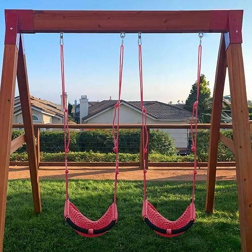 JKsmart 2 Pack Kids Swing Seat, Heavy Duty Rope Play Secure Children Swing Set, Toddler Swing Chair for Outdoor/Indoor/Playground/Home/Tree, with Snap Hooks and Swing Straps,440 lbs Capacity,Pink thumbnail 2