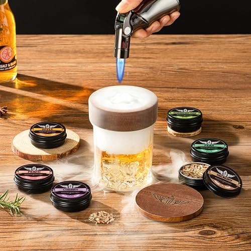 INSISART Whiskey Smoker Kit, Old fashioned Smoker Kit with Barrel,Charred | Patent Pending, with torch and 6 wood chips, Smoke infuser for cocktails and bourbon, Whiskey Gifts for Men,Dad(NO Butane) thumbnail 4