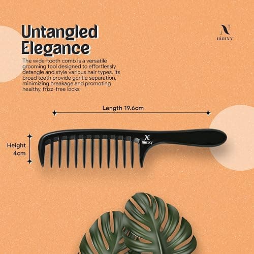Nimxy Black Wide Tooth Comb for Curls 1 Pc - Curl Comb with Comfortable Handle for Detangling Medium to Long Wet and Wavy Hair - hairdressing & Styling thumbnail 2