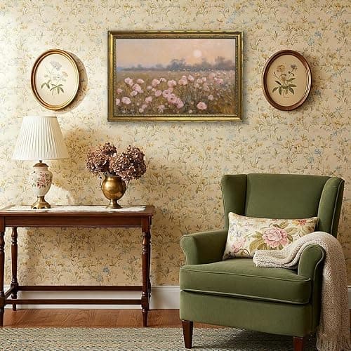 DR.RiftArt Vintage Flower Pink Landscape Wall Art Floral Wall Decor | Pastel Wildflower Rustic Farmhouse Canvas Picture Painting Print for Bedroom Living Room Office 16x24 inch Gold Framed thumbnail 3