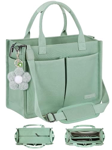 FIORETTO Womens Canvas Tote Bag Purse with Individual Compartment, Zipper Top, Reinforced Bottom & Luggage Sleeve - Image 1