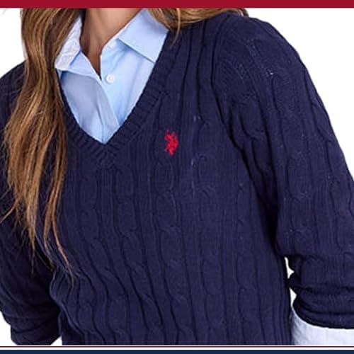 U.S. Polo Assn. Damen-Pullover mit Zopfmuster, weicher Strick, gesticktes Pony-Logo, gerippte Borten, lässiger gemütlicher Pullover thumbnail 2