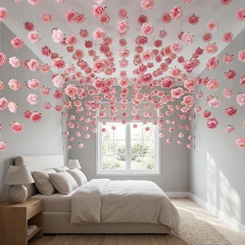 Suncalla 42 Pcs 3.28 ft Rose Peony Flower Garlands Hanging Decor Backdrop Artificial Silk Floral Garlands Peony Faux Floral Celling for Wedding Party Background Birthday Baby Shower Home Garden(Pink) thumbnail 6