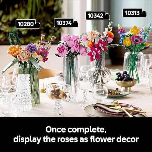 LEGO Botanicals Bouquet of Pink Roses - Artificial Flowers Building Set for Adults - incl. 12 Faux Roses & 4 Sprigs of Baby's Breath for Home Decor - DIY Gift Idea - Valentine's Day Treat - 10374 thumbnail 8