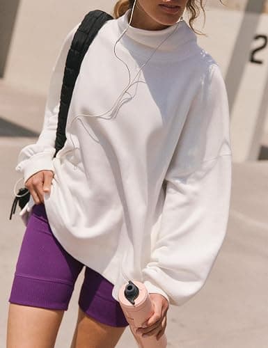 DURUNUL Women’s Oversized Sweatshirts Mockneck Sweatshirt Turtleneck Tops Loose Drop Shoulder Long Sleeve Pullover Top thumbnail 4