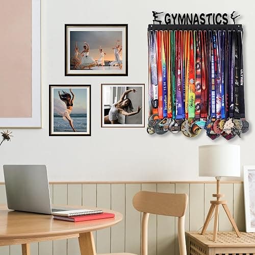 Medal Hanger Display - Wall Mount Steel Rack with 20 Hooks Holds 60+ Medals | 20 Non-Slip Hooks Holds 40 lbs Rust-Proof Easy Mount Black Wall Steel Ideal for Running, Gymnastics & Soccer thumbnail 3