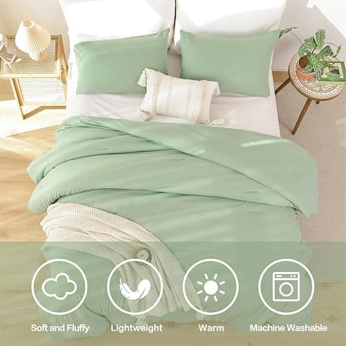 ROSGONIA Sage Green Twin/Twin XL Comforter Set for College Girls Boys, 1 Sage Comforter & 1 Pillowcase, Lightweight Kids Comforter Sets Dorm Bedding thumbnail 5