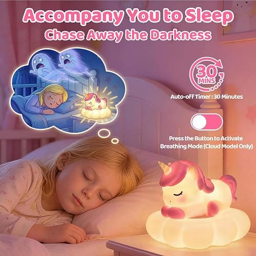 Mewaii Cloud Unicorn Night Light for Kids, Portable Lamp with Wireless Charging Cloud Base, 3-Level Dimmable & 30-Min Auto Timer, Gift for Girls, Baby Nursery Decoration thumbnail 5