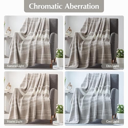 WRENGONGE Taupe Throw Blanket, 50x70 Soft Cozy Striped Throw Blankets for Couch, Sofa, Bed, Travel, Lightweight Fluffy Warm Plush Decorative Blankets for Women, Men Gift thumbnail 7
