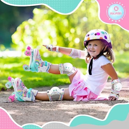 SULIFEEL Rainbow Unicorn 4 Size Adjustable Roller Skates for Girls Boys for Kids Ages 3-5 5-8 6-12 Children Skates Indoor Outdoor thumbnail 7