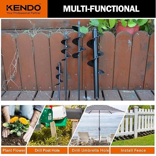 KENDO Auger Drill Bit for Planting Set of 4, Garden Ground Earth Spiral Drill Bits and Bulb Planter Tool for 3/8" Hex Drive Drill, for Post Hole Digger, Bulb Bedding Digging, Plant Rapid Planter thumbnail 5