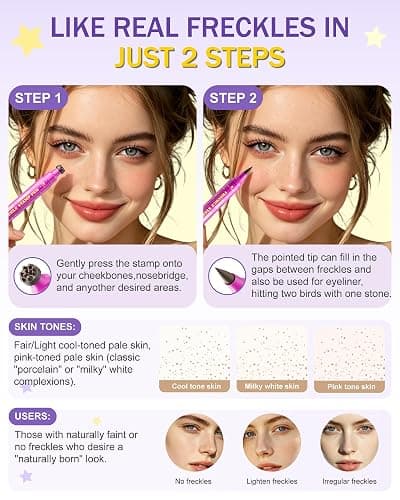 SUMEITANG 2-in-1 Freckle Stamp Pen, Pale Wheat 2-Pack | 10-Size Natural Freckle Stamp, 0.5mm Precision Tip, Waterproof Long-Lasting Quick Dry, Natural Sunkissed Look thumbnail 5