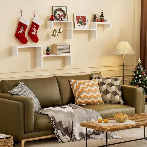 SRIWATANA Floating Shelves for Wall, Wall Shelves for Bathroom, Bedroom, Living Room, Kitchen, Office, Wood Shelves for Home Decor Set of 5 (Washed White) thumbnail 2