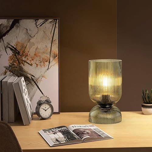 Gmrhndy Modern Table Lamp,Glass Mid Century Lamp with Green Glass Shade, Bedside Lamp with On/Off Switch, Minimalist Nightstand Lamp for Bedroom, Living Room, Office (Bulb not Included) thumbnail 4