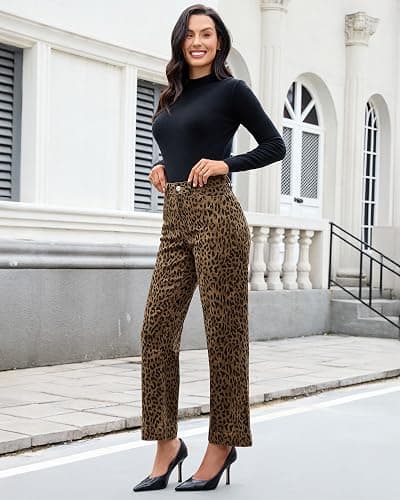 luvamia Wide Leg Jeans Woman Trendy High Waisted Leopard Cheetah Print Ankle Length Stretchy Denim Pants with Pockets thumbnail 4