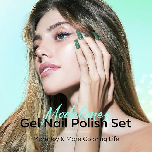 modelones Gel Nail Polish Set - 6 Colors Misty Gray Dark Green Glitter Gel Polish Kit Sage Green Baby Blue Nail Polish Soak Off LED Nail Lamp Nail Kit Fall Winter Nails Salon DIY Gift thumbnail 6