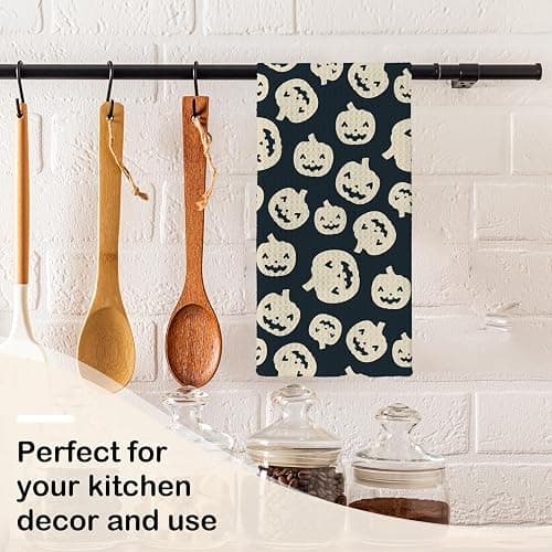 LKETW Halloween Pumpkin Bat Kitchen Dish Towels 16x24in Set of 2, Cute Hand Tea Towels for Kitchen Bathroom Decor, Halloween Decorations thumbnail 4