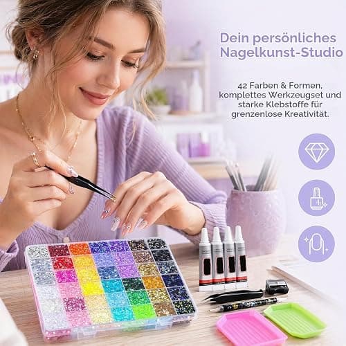 33600Pcs Bedazzling Kit Strasssteine für Nägel, 42Farben 3mm Glitzersteine Bedazzler Kit mit Pinzette & Wachsstift,Flatback Jelly Rhinestones für Nail Art DIY Basteln Nägel Textilien Diamond Painting thumbnail 3