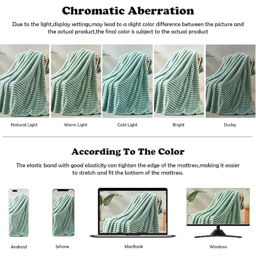 NEWCOSPLAY Super Soft Throw Blanket New Sage Green Premium Silky Flannel Fleece 3D Ribbed Jacquard Lightweight Bed Blanket All Season Use (New Sage Green Ribbed, Throw(50"x60")) thumbnail 6