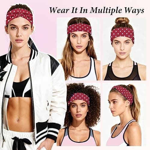 Headbands for Women Non-Slip Workout Hair Bands, 6 Pack Stretchy Athletic Soft Sweatbands, Elastic Cloth Fabric Headband, Fashion Head Bands for Yoga Running Sports Gym Sports Exercise thumbnail 7