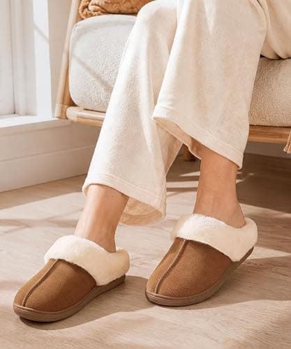 Evshine Women's Memory Foam Fuzzy Slippers Cozy House Shoes | Wool-Like Faux Fur Lining, Non-Slip rubber sole, Warm Winter Slippers Indoor & Outdoor, Great Christmas Gift thumbnail 2