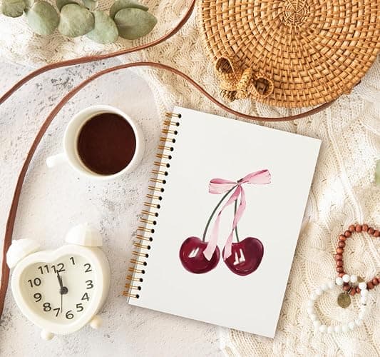 OXW Coquette Pink Bow Cherry Notebook, Cute Girly Gifts Notebook Journal for Women Teen Girls, Coquette Bow Cherry Gifts for Women, Cute Teen Gifts for Girls, Journals for Writing, (5.5'' X 8.3'') thumbnail 2