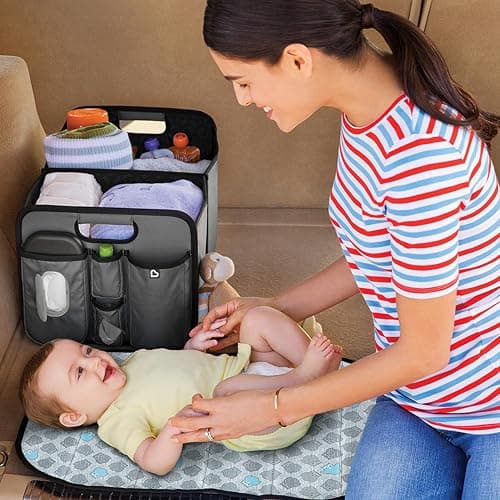 Munchkin Out-n-About Trunk Organizer for SUVs and Cars with Portable Changing Pad and Wet Baby Wipes for Diaper Changes On-the-Go, Collapsible, Grey thumbnail 2