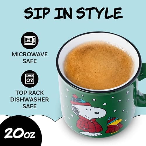 Silver Buffalo Peanuts Holiday Treats and Cocoa, Ceramic Camper Mug, 20oz | Woodstock and Snoopy, 0.59 Liters thumbnail 4
