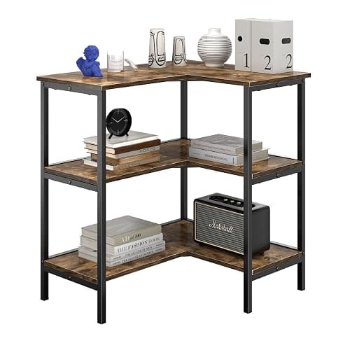 VECELO Corner Cabinet Table with 3 Tier Open Shelf, Multipurpose Display Organizer Storage Stand for Small Space Home Office Kitchen, Brown thumbnail 8