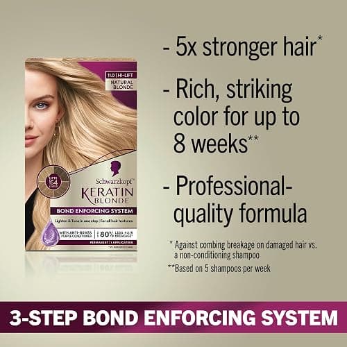 Schwarzkopf Keratin Blonde Hair Dye, 11.0 Natural Blonde, Professional Quality Hi-Lift Permanent Hair Color, Bond Enforcing System Helps Prevent Breakage* Pre-Color Serum & Purple Conditioner Included thumbnail 2