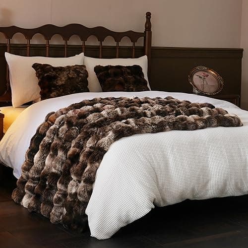 BENVWE Fluffy Faux Fur Throw Blanket for Couch, Soft Plush Thick Cozy Fuzzy Luxury Minky Bubble Blanket for Home Living Room Decor Gift for Women, Tie-dye Coffee, 50" x 60", 1100GSM thumbnail 8