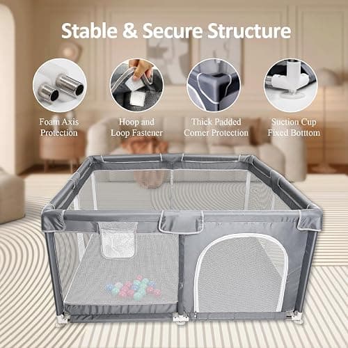 CHOLY Baby Playpen for Babies and Toddlers, Durable Play Pen with Visible Breathable Mesh, Foam Protection, Easy to Assemble Infant Fence -128 ×128cm (Light Grey, 128 x 128cm) thumbnail 4