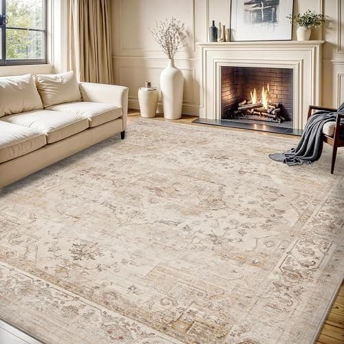MontVoo-Area Rug 5X7 Rugs for Living Room-Beige Machine Washable Rug-Soft Living Room Rug-Vintage Non Slip Carpet-Rugs for Bedrooms Dining Room Living Room Office - Image 1