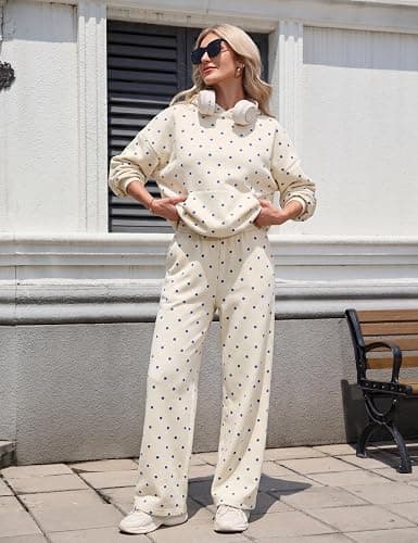 HOCANDY Polka Dot Hoodie and Sweatpants Set for Women thumbnail 3