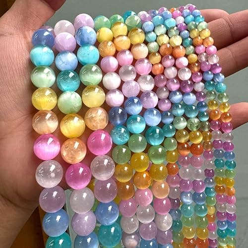 60PCS 6MM Natural Stone Colorful Selenite Gypsum Beads Round Loose Beads for Jewelry Making DIY Bracelet Necklace Accessories 15" Energy Healing Power Stone Beads thumbnail 2