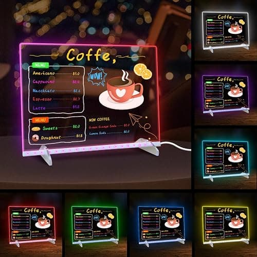 LED Note Board with Colors, 13.7"X10" 4 Modes &7 Colors Acrylic Dry Erase Boards with Light, Include Adapter, Hanging Chain, Led Drawing Board for Kids with Stand,7 Markers, Spray Bottle thumbnail 4