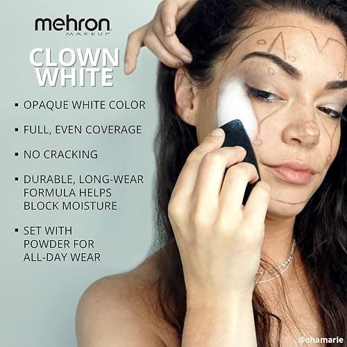 Mehron Makeup Clown White Professional Face Paint Cream Makeup | White Face Paint for Stage, Film, Cosplay, & Mime | Halloween Clown 2.25 oz (65g) thumbnail 3