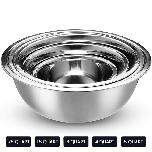 WHYSKO Stainless Steel Mixing Bowl Set, 10 Piece Stainless Steel Mixing Bowls with Lids Set for Food Prep Storage and Serving, Dishwasher Safe for Kitchen Baking Cooking, Silver thumbnail 5