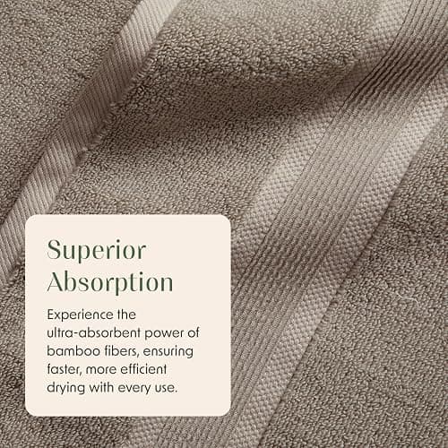 Springtree Home Luxury Bamboo Rayon Bath Towel Set of 4 | 35% Bamboo Rayon - 65% Cotton | Absorbent Quick-Dry Towels for Bathroom | Oeko-TEX Standard 100 Cotton | Cobblestone thumbnail 5