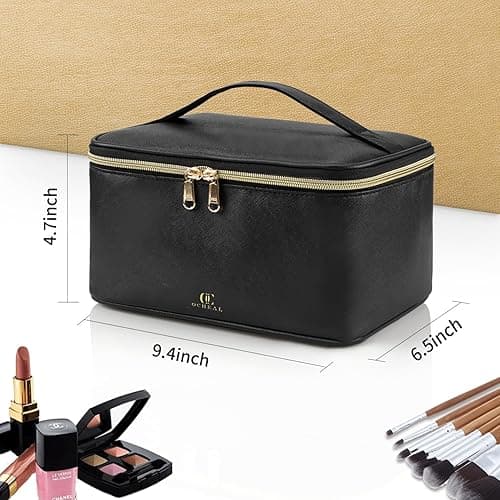 OCHEAL Makeup Bag, Portable Cosmetic Bag, Large Capacity Travel Makeup Case Organizer, Black For Women Toiletry Bag for Girls Traveling With Handle and Divider thumbnail 6