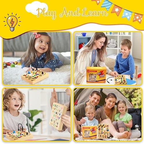 RichBoy Montessori Toy Busy Board for 1-3 Year Old Toddlers, 37-in-1 Sensory Toy with 24 LED Lights, Educational Travel Toy for Airplane Car Rides, First Birthday for Boys Girls (6.7" x 5.3") thumbnail 7