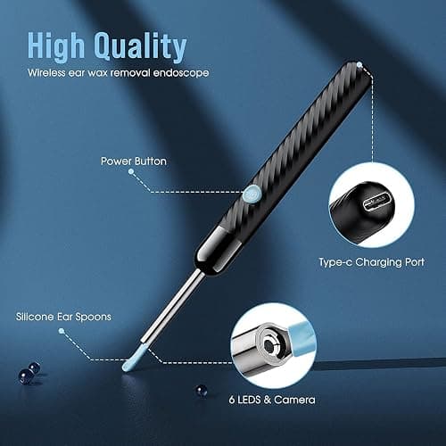 Ear Wax Removal - Earwax Remover Tool with 8 Pcs Ear Set - Ear Canal Cleaner with 1080P Camera - FSA HSA Eligible - Ear Cleaning Kit with 6 Ear Spoon - Ear Camera for iOS & Android (Black) thumbnail 3