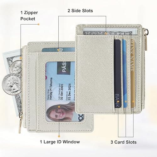 Sodsay Card Case Slim Front Pocket Wallet for Women Credit Card Holder with Keychain - CH Silverish Gold thumbnail 2