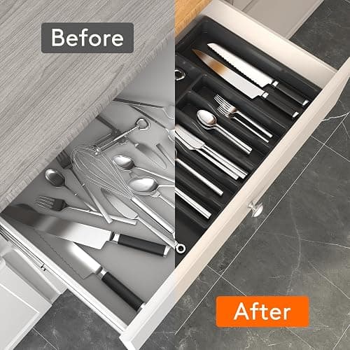 Lifewit Silverware Drawer Organizer, Expandable Utensil Tray for Kitchen, BPA Free Flatware and Cutlery Holder, Adjustable Plastic Storage for Spoons Forks Knives, Large, Black - Black - 1 thumbnail 6
