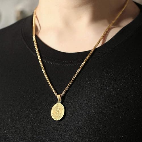 Zocomi Catholic First Communion/Confirmation Gifts for Boys Men,Saint Christopher/Michael/Anthony/Jude/Joseph Medal Necklace，Oval Saint Patron Medal Religious Amulet Gifts thumbnail 2