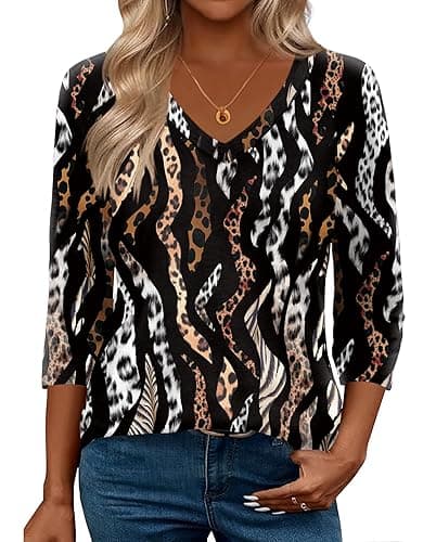 Zeagoo 3/4 Length Sleeve Womens Tops Casual V Neck Shirts Soft Basic Tees Business Work Blouses - Image 1