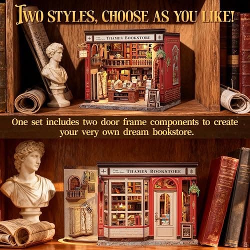 CUTEBEE Book Nook Kit - British Bookstore Magic DIY Miniature House Dollhouse Kit for Adults, Library Booknook Bookshelf Decor 3D Wooden Puzzle, Gifts for Family, Friends(Thames Bookstore) thumbnail 6