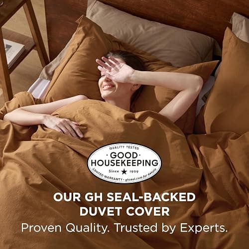 Bedsure 100% Washed Cotton Duvet Cover Queen Size - Brown Minimalist Cotton Duvet Cover Linen Like for All Seasons - GentleSoft™ Plain Simple Bedding, 3 Pieces (Brown, Queen, 90"x90") - Queen (90" x 90") - 06 - Argan Oil (No Comforter) thumbnail 2